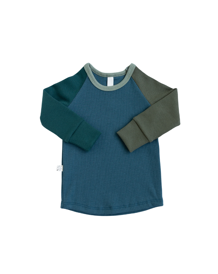 rib knit long sleeve tee CO - neptune spruce and dark olive