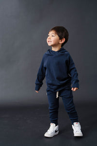 rib knit hoodie set - collegiate blue