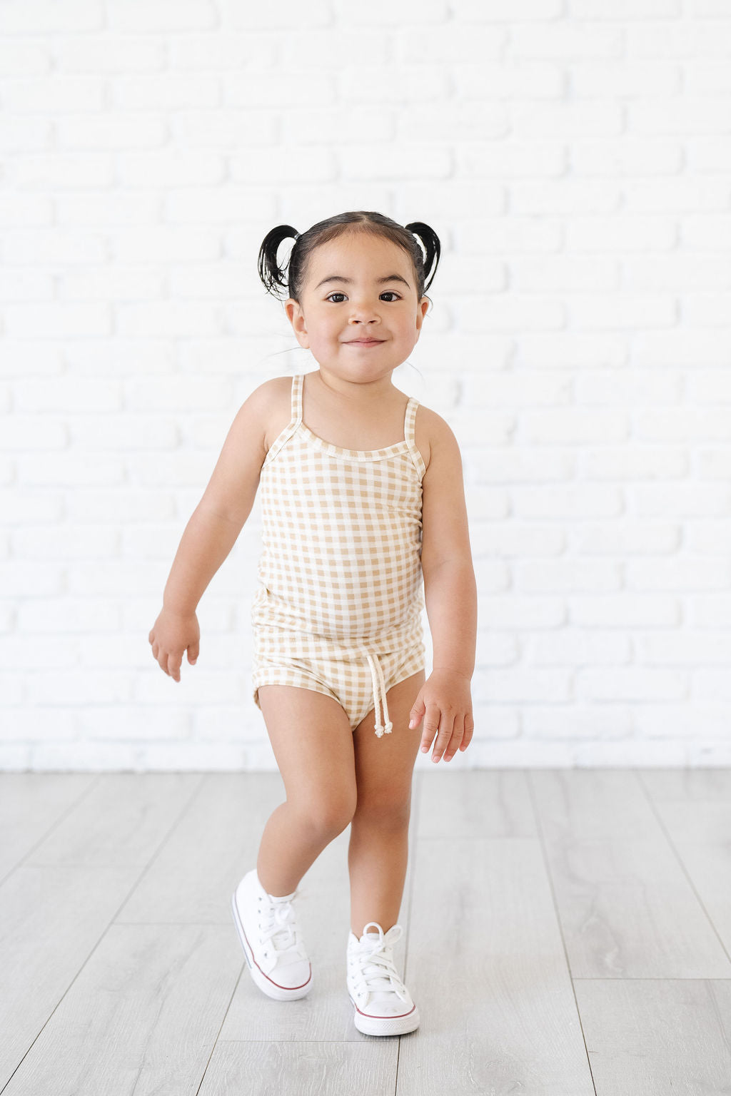rib knit bloomers - tan gingham