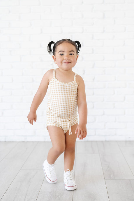 rib knit bloomers - tan gingham