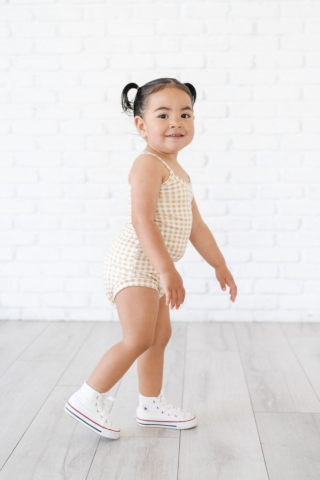 rib knit camisole - tan gingham
