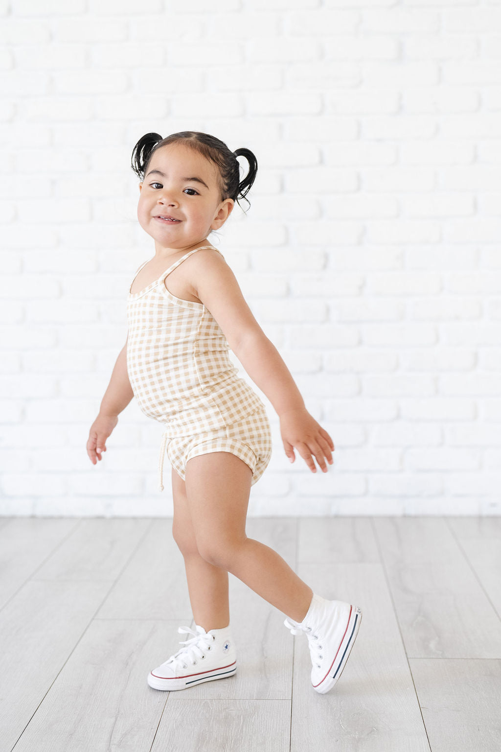 rib knit bloomers - tan gingham