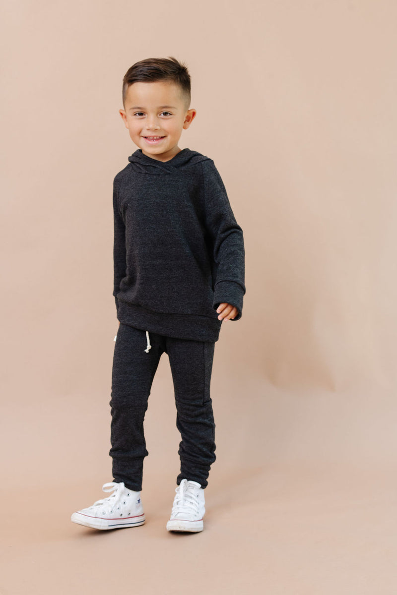 trademark raglan hoodie - heather black – Childhoods Clothing