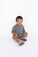 Load image into Gallery viewer, rib knit boy short set - navy stripe