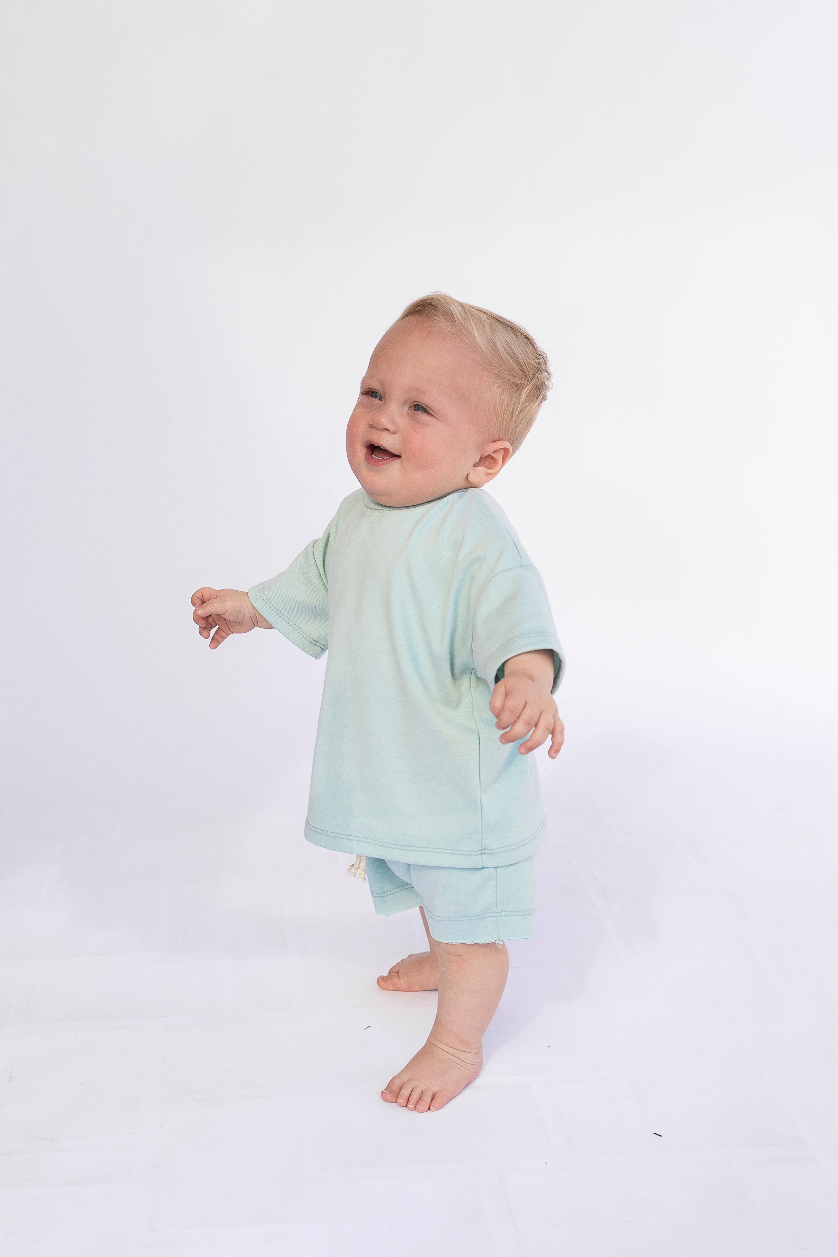 rib knit boy short set - harbor