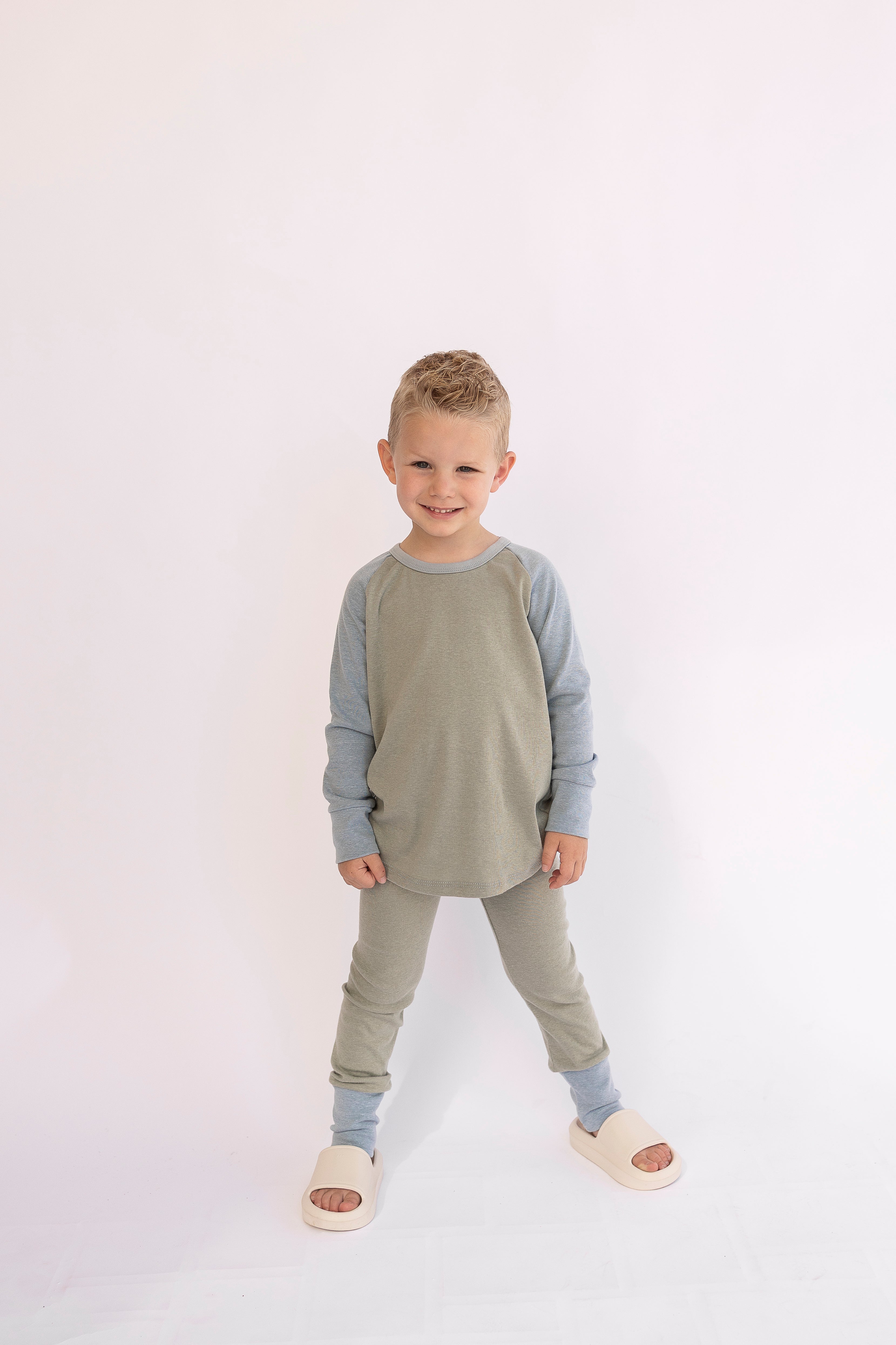 rib knit long sleeve tee - willow - dusty blue