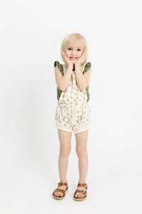 romper shortie - olive pine cones on natural