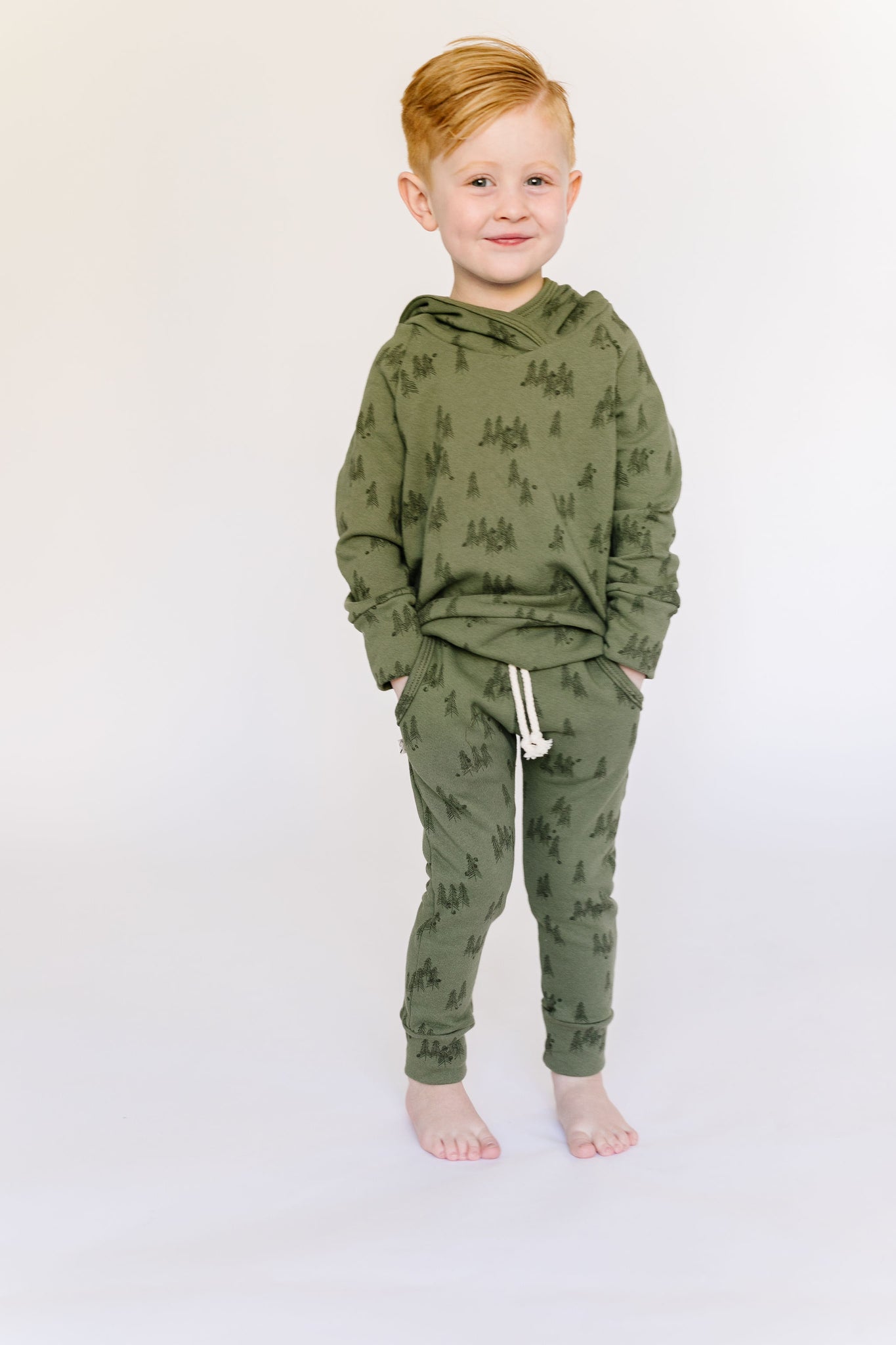 trademark raglan hoodie - trees on olive – Childhoods Clothing