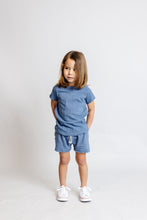 Load image into Gallery viewer, boy shorts - dash dot on steel blue