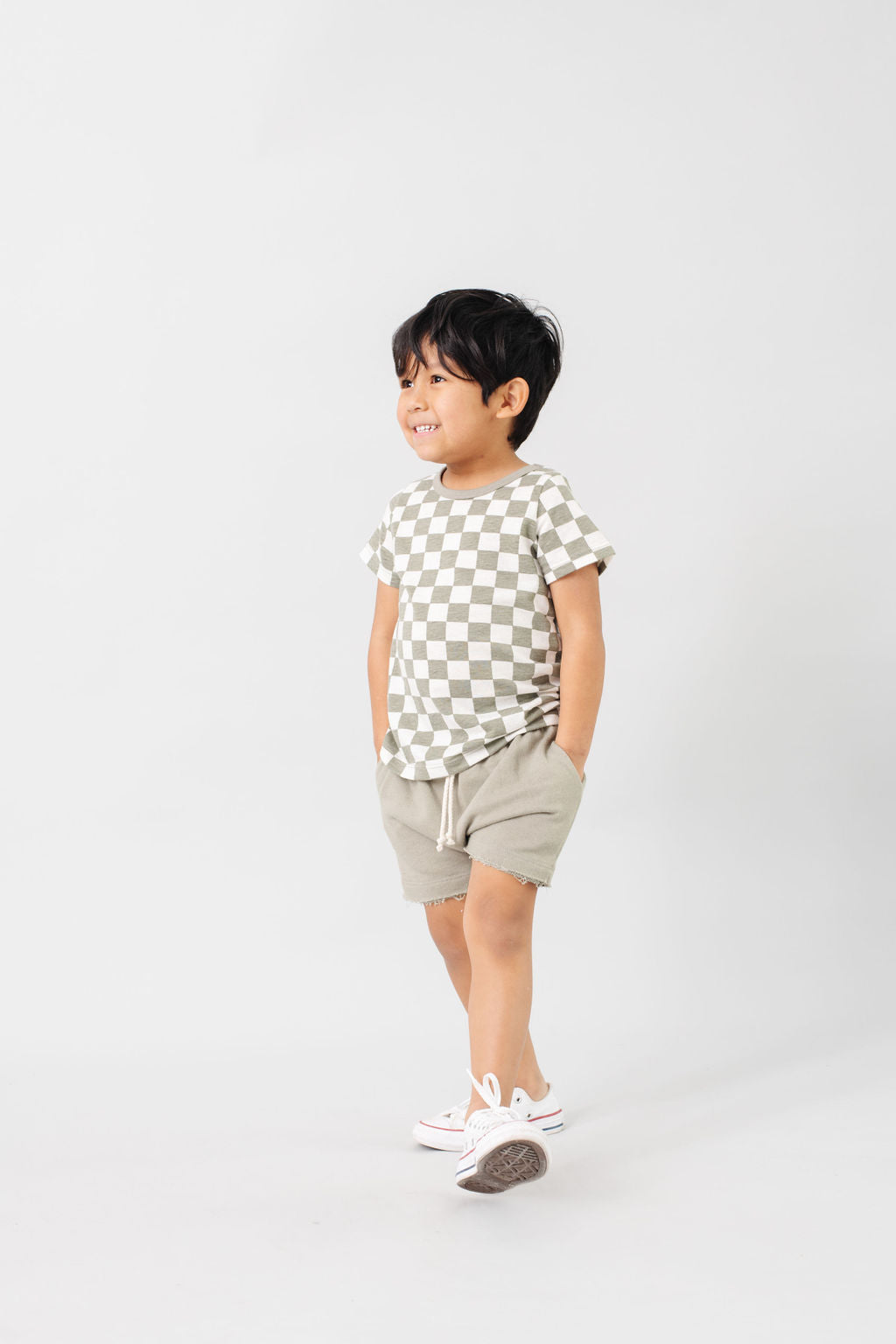 basic tee CO - vetiver checkerboard