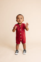 Load image into Gallery viewer, rolled sleeve romper - crimson