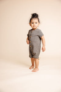 rolled sleeve romper - constellations on faded black