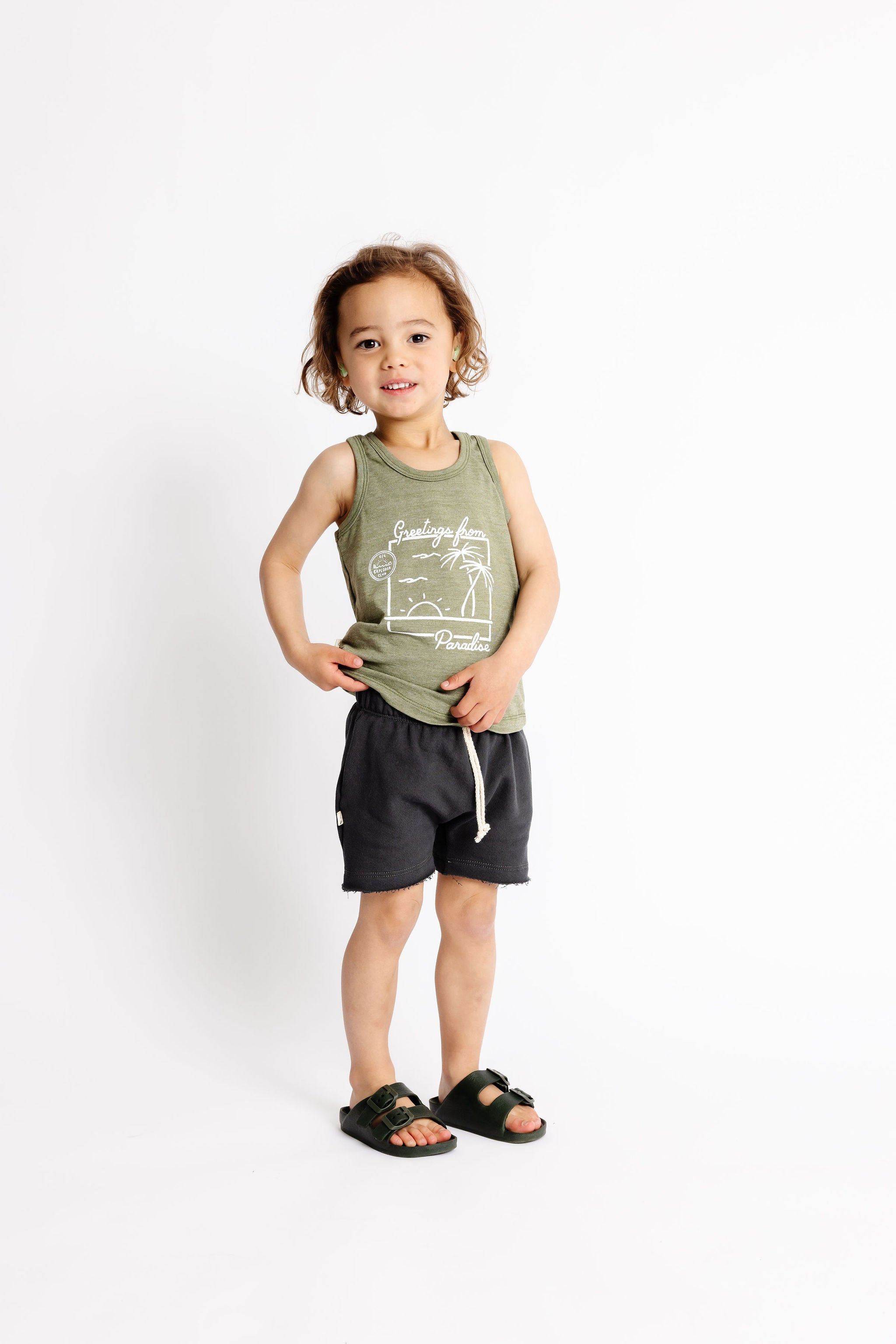 tank top - paradise postcard on khaki green