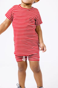 rib knit shorts - peppermint inverse stripe