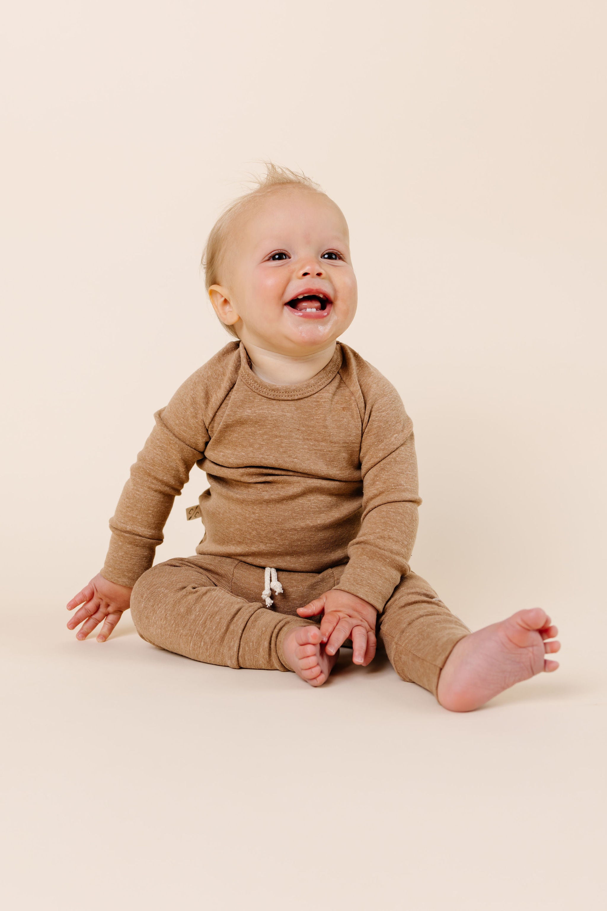 rib knit long sleeve tee - kraft