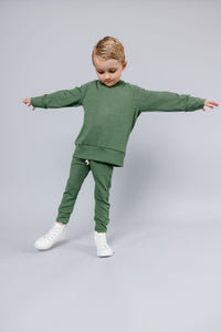 rib knit trademark hoodie - pine