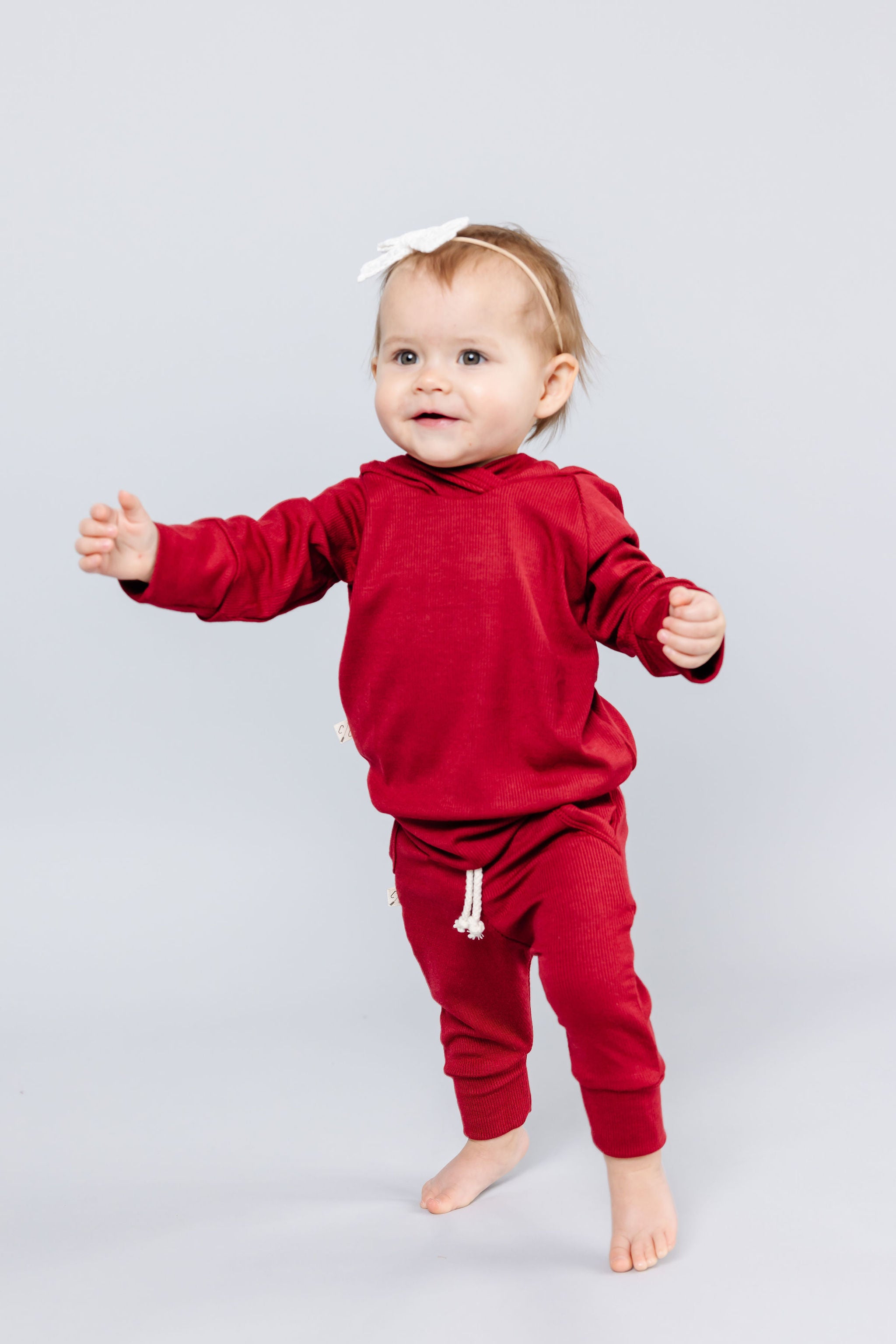 rib knit trademark hoodie CO- scarlet
