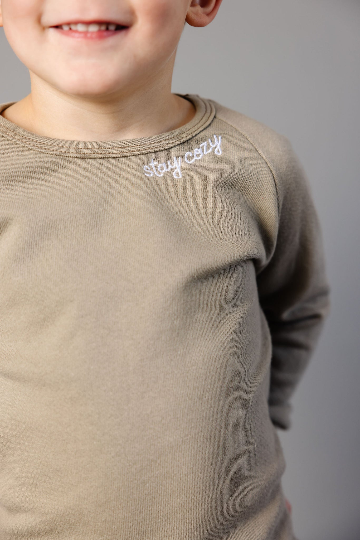 pullover crew - stay cozy collar on greige – Childhoods Clothing