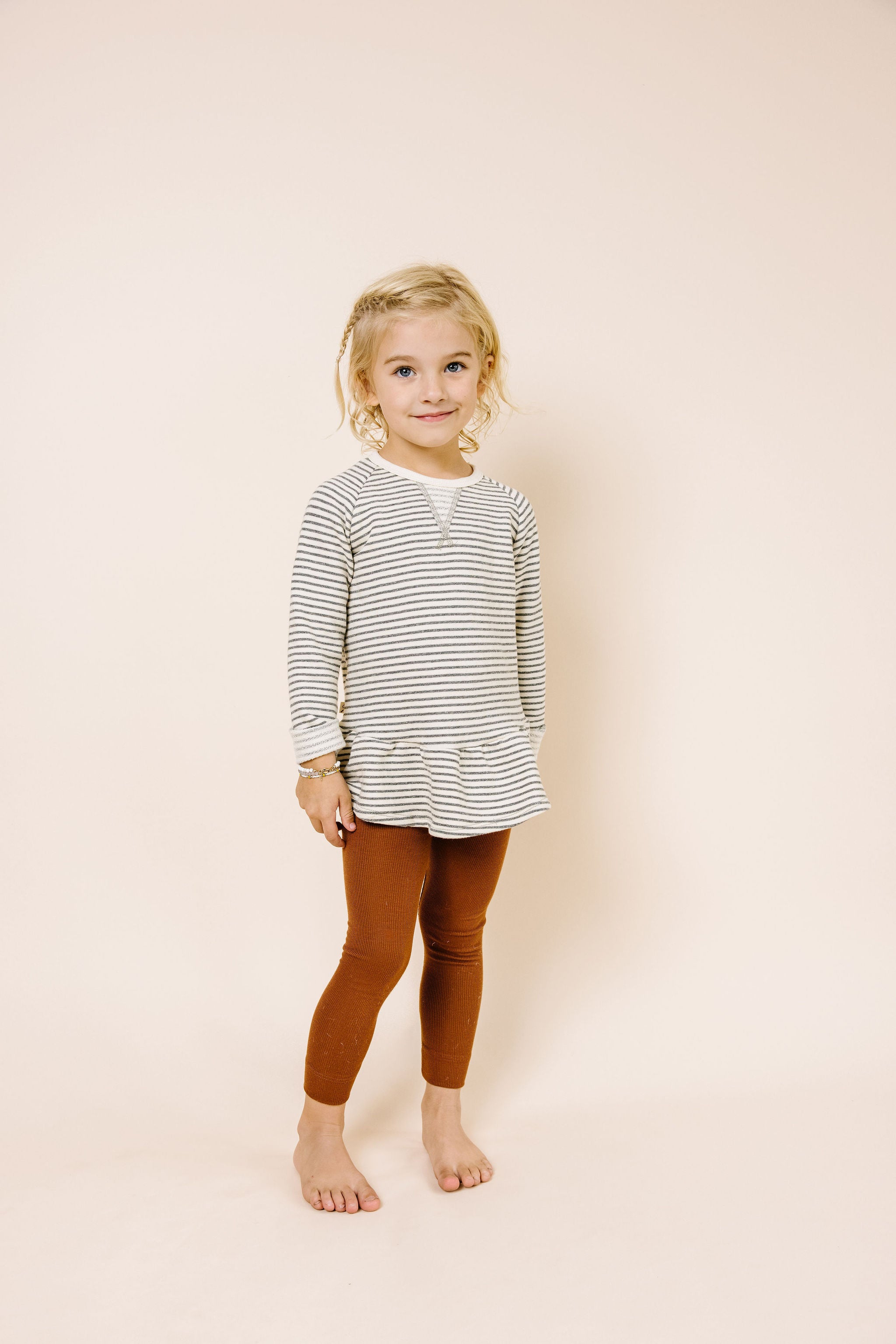 peplum crew - narrow gray stripe