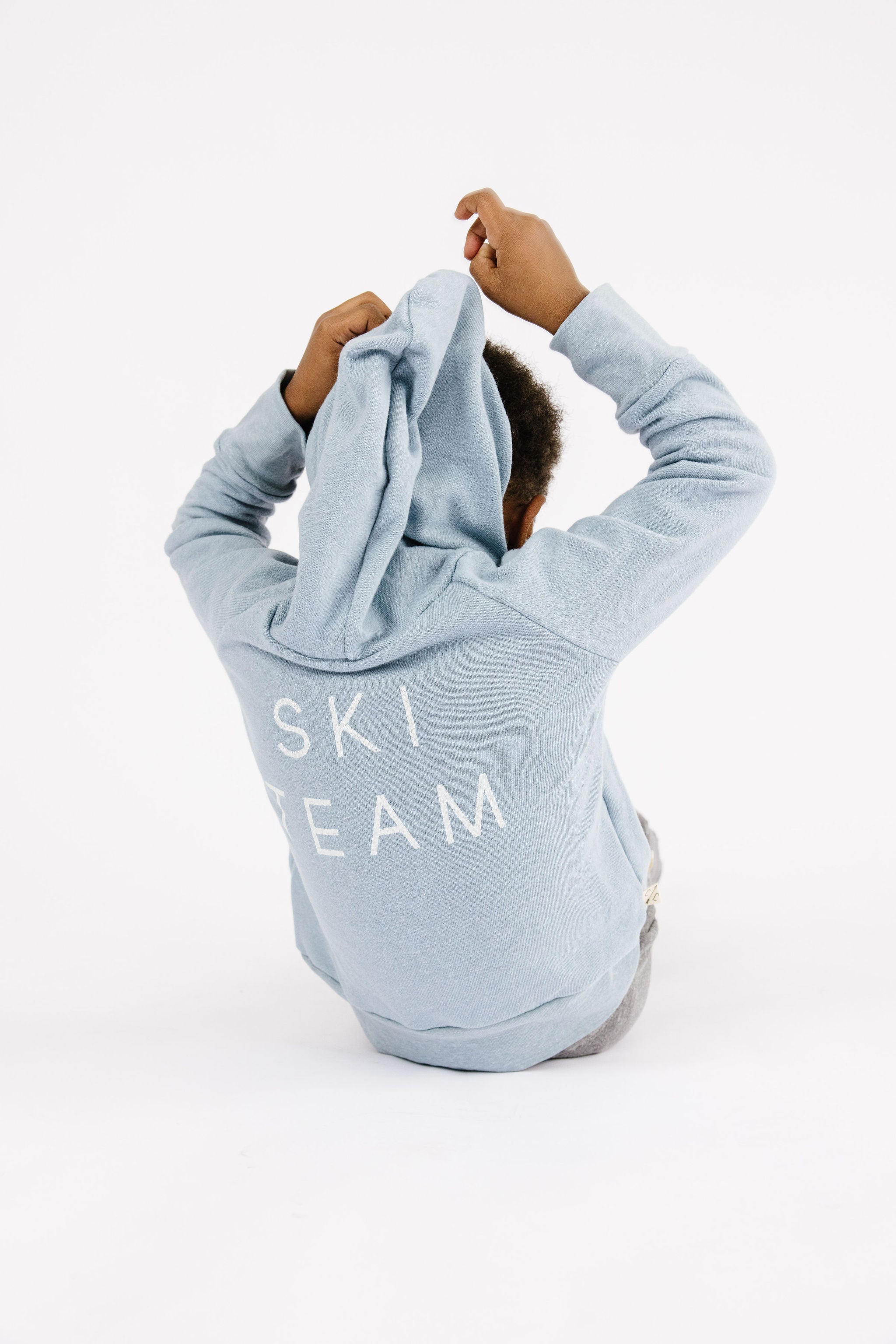 trademark raglan hoodie - ski team on dusty blue