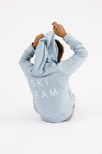 trademark raglan hoodie - ski team on dusty blue