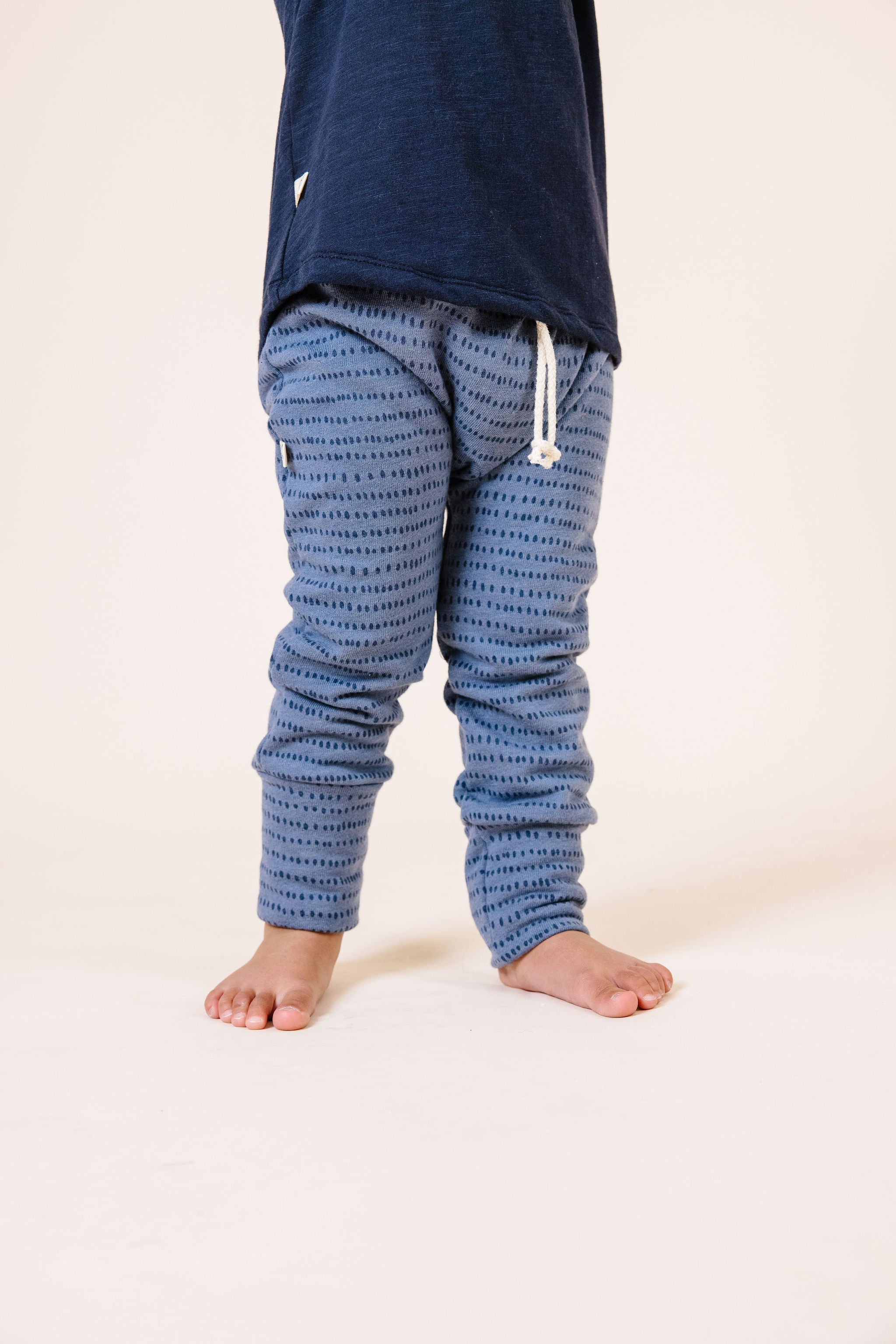 gusset pants - dash dot on steel blue