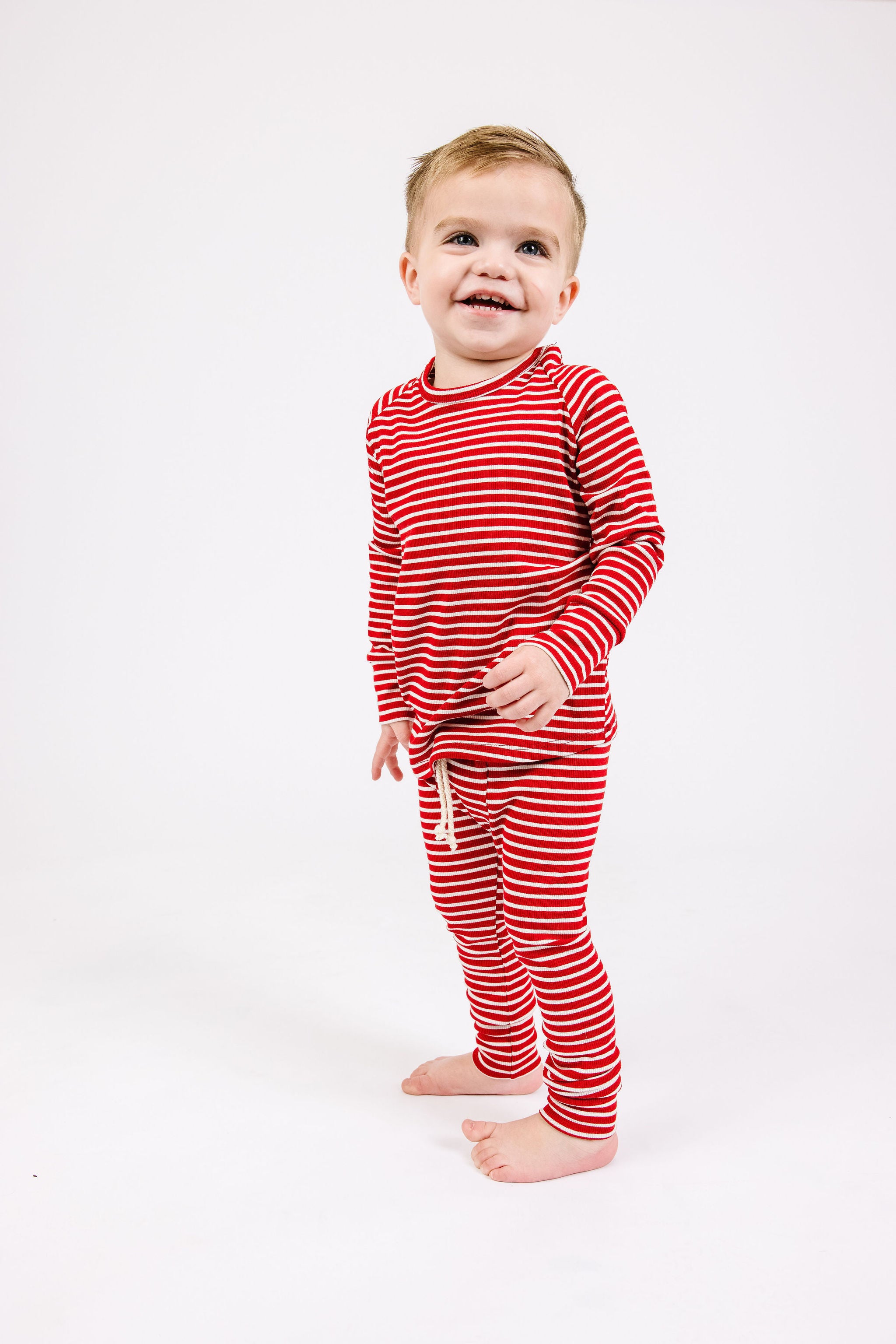 rib knit long sleeve tee CO - peppermint inverse stripe