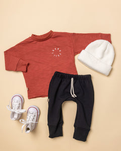 boxy long sleeve tee CO - thankful on barn red