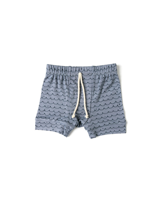 rib knit shorts - waves on ocean