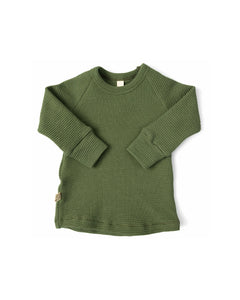 waffle knit long sleeve top - khaki green
