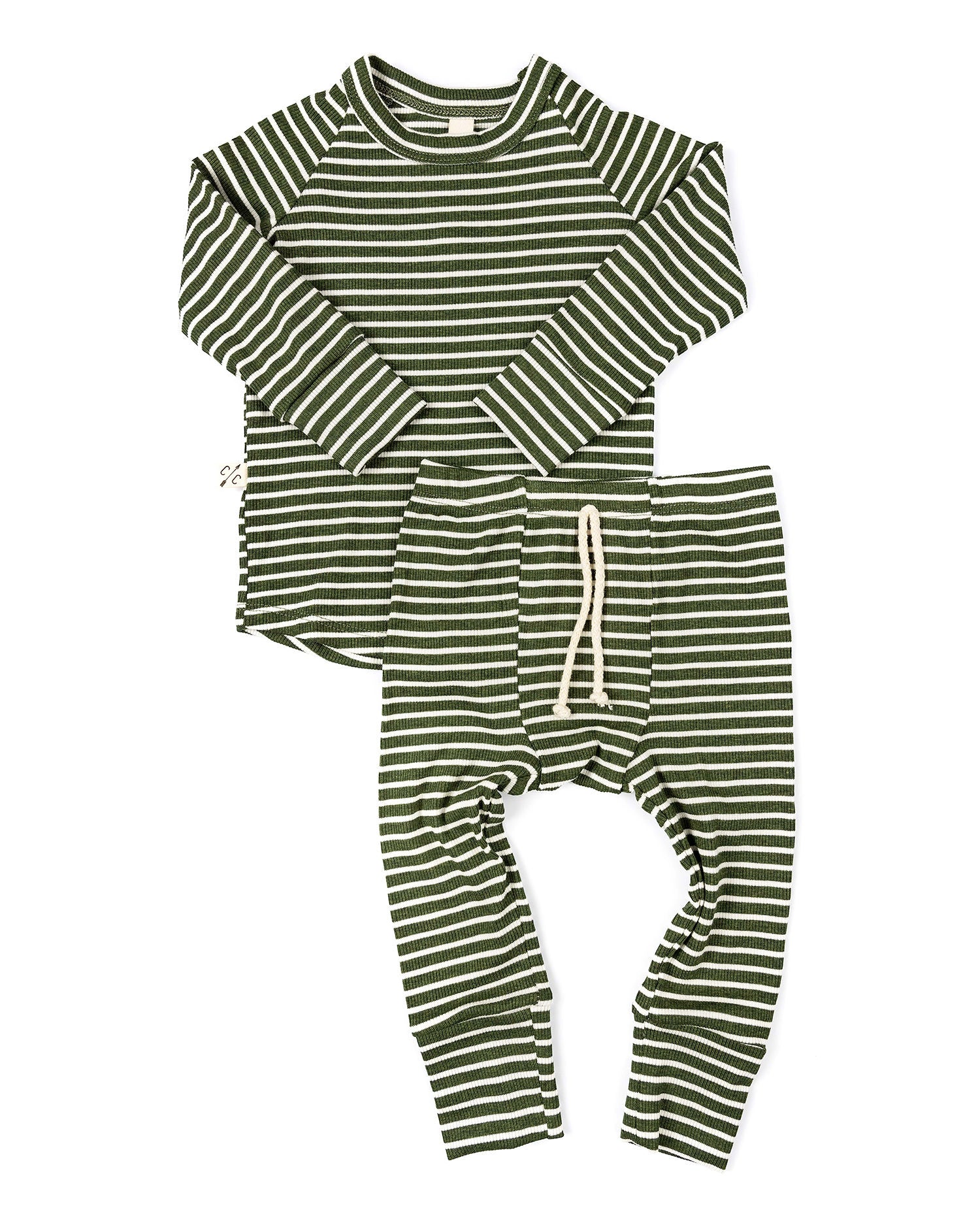 rib knit long sleeve tee - evergreen inverse stripe