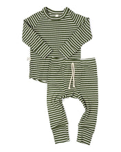 Load image into Gallery viewer, rib knit long sleeve tee - evergreen inverse stripe
