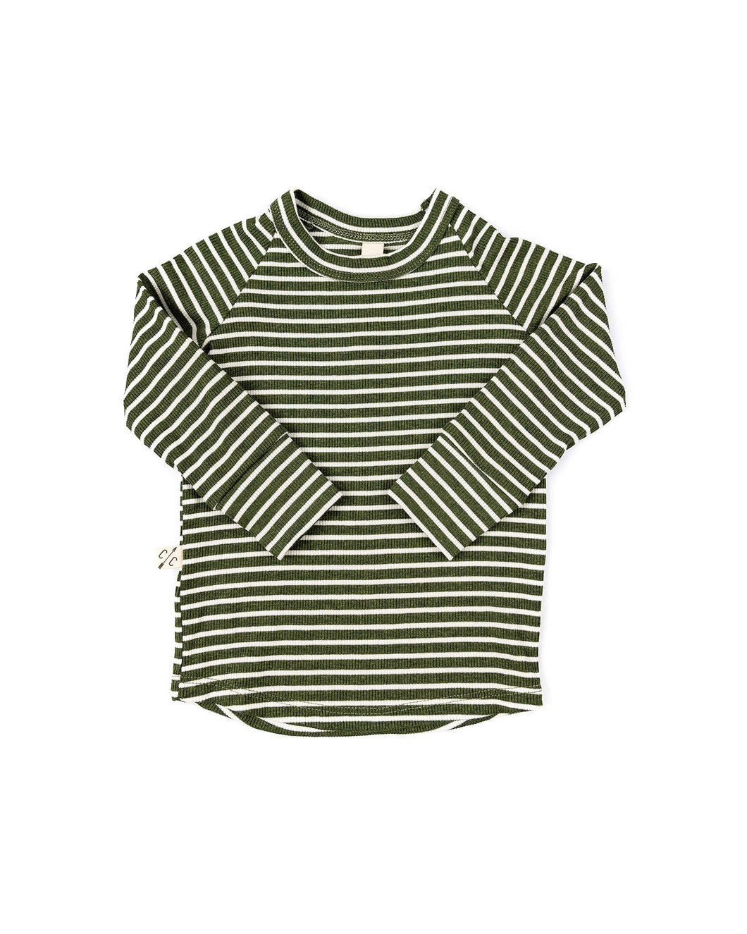 rib knit long sleeve tee - evergreen inverse stripe