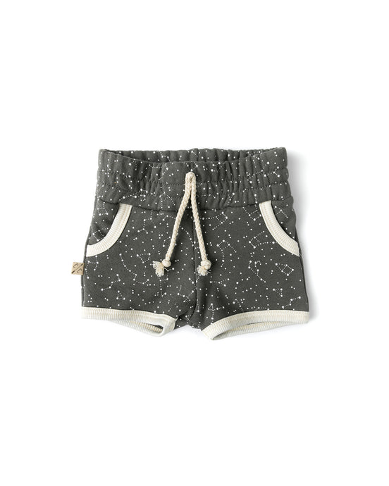 french terry retro short - constellations on faded black
