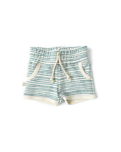 Load image into Gallery viewer, french terry retro short - deep teal painted stripe