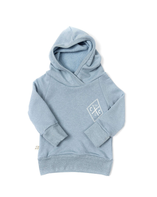 trademark raglan hoodie - ski team on dusty blue