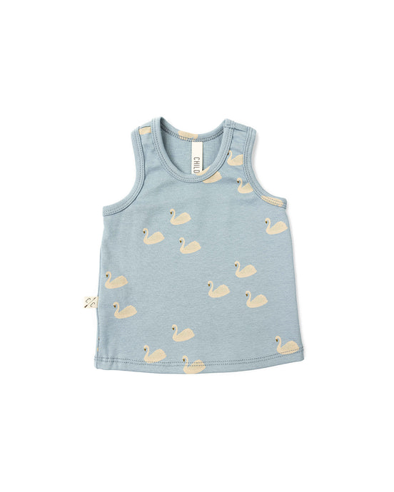 rib knit tank top - swans on dusty blue