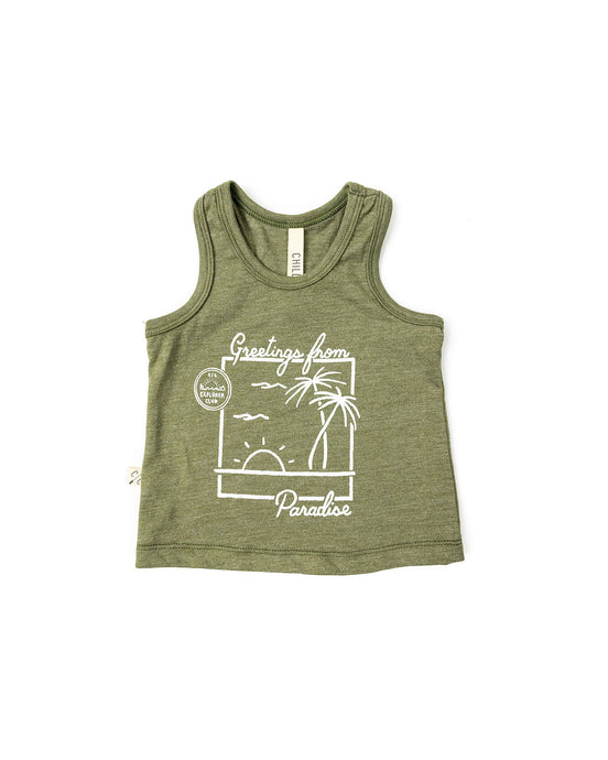 tank top - paradise postcard on khaki green