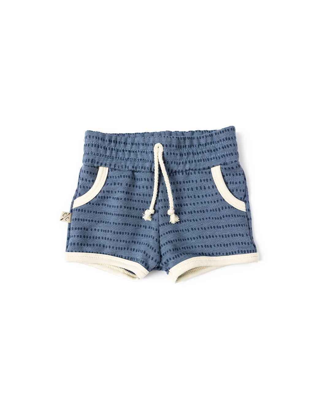 french terry retro short CO - dash dot on steel blue