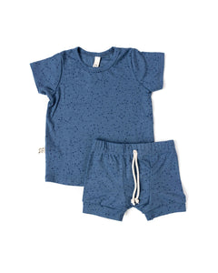 rib knit shorts - constellations on pigeon blue