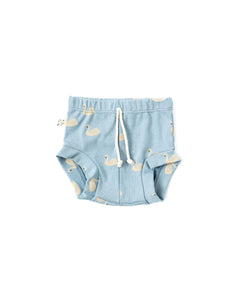 rib knit bloomers - swans on dusty blue