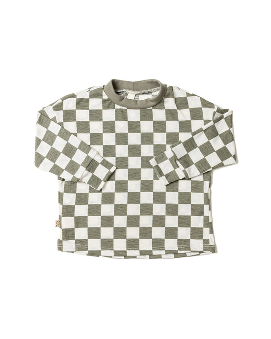 boxy long sleeve tee - vetiver checkerboard