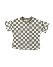 Load image into Gallery viewer, boxy tee - vetiver checkerboard