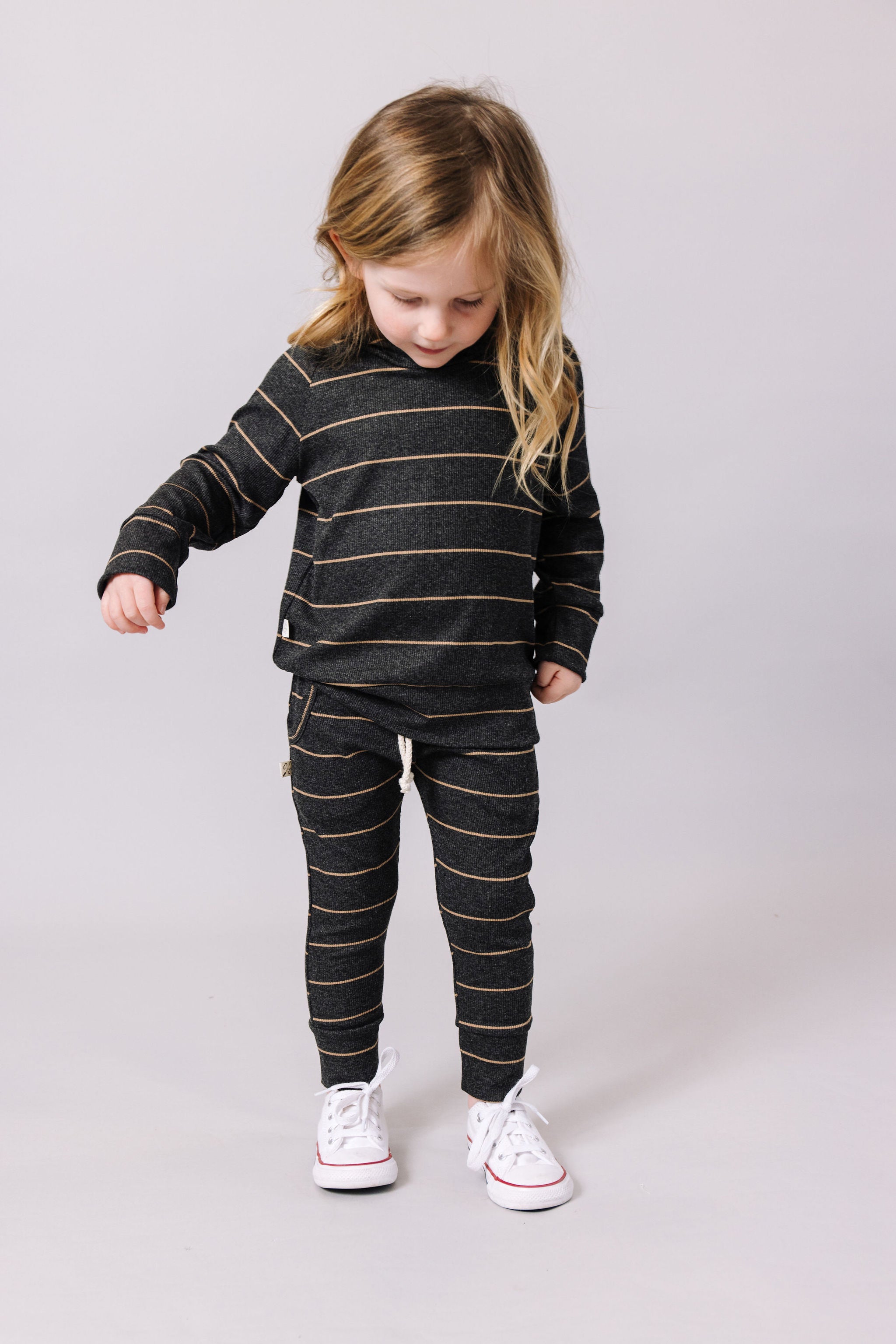 rib knit trademark hoodie - anthracite sand stripe