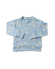 Load image into Gallery viewer, rib knit lounge set top - swans on dusty blue
