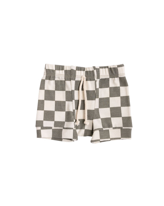 rib knit shorts - vetiver checkerboard