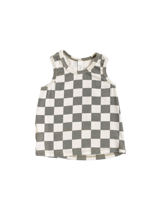 rib knit tank top - vetiver checkerboard