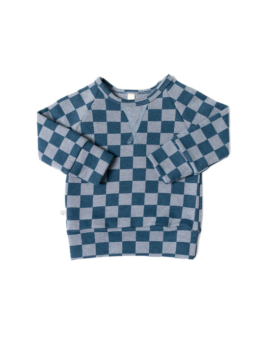 pullover crew - blue checkerboard
