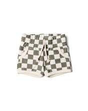 Load image into Gallery viewer, french terry retro short - vetiver checkerboard
