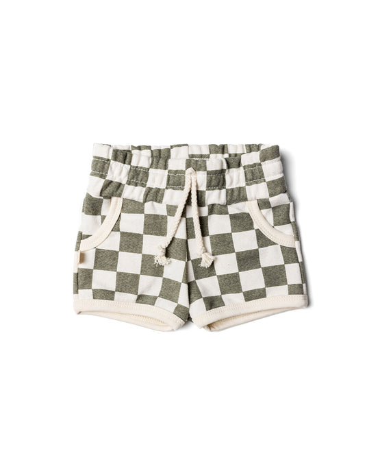 french terry retro short - vetiver checkerboard